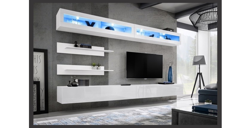 Ensemble de meubles suspendus avec LEDS collection FLY. Coloris blanc.