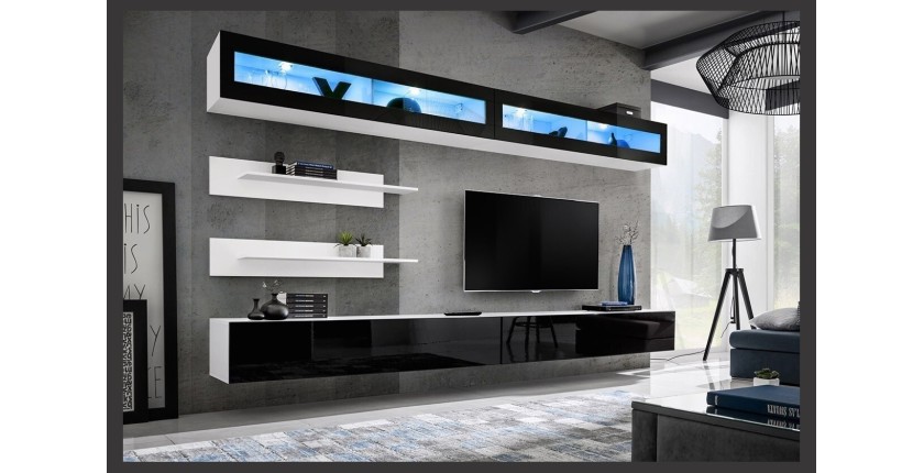 Ensemble de meubles suspendus avec LEDS collection FLY. Coloris blanc et noir.