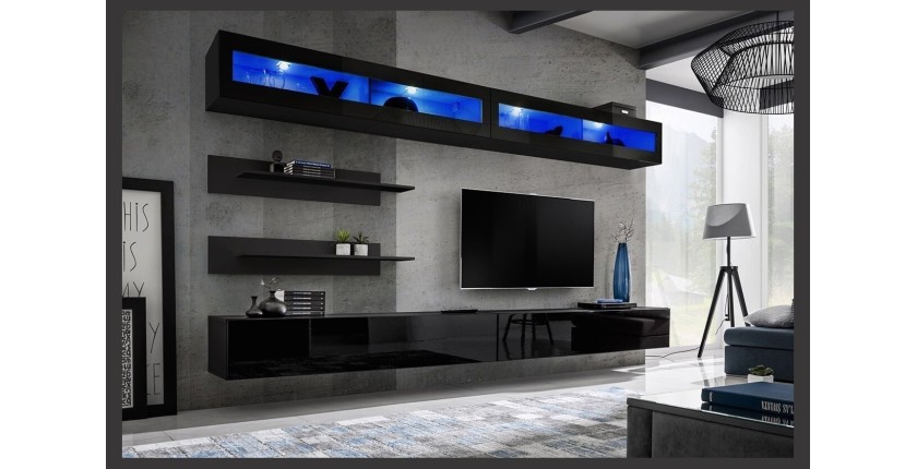 Ensemble de meubles suspendus avec LEDS collection FLY. Coloris noir.