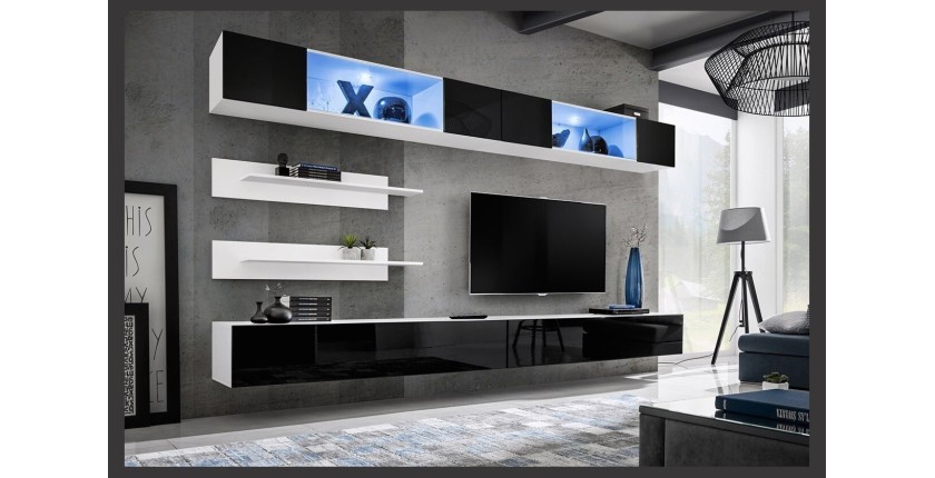 Ensemble de meubles suspendus avec LEDS coloris blanc et noir. Collection FLY.
