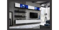 Ensemble de meubles suspendus avec LEDS collection FLY. Coloris noir et blanc.
