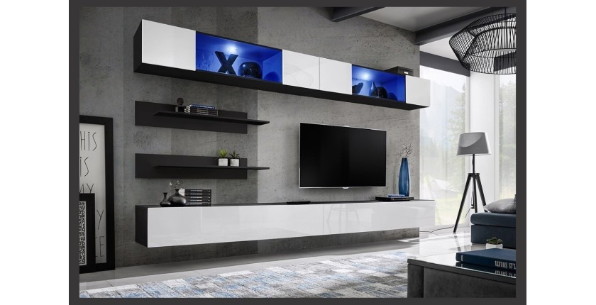 Ensemble de meubles suspendus avec LEDS collection FLY. Coloris noir et blanc.