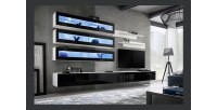 Ensemble de meubles suspendus avec LEDS collection FLY J2. Coloris blanc et noir.