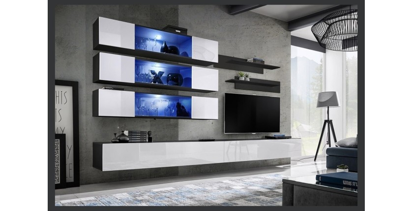 Ensemble de meubles suspendus avec LEDS collection FLY J2. Coloris noir et blanc.