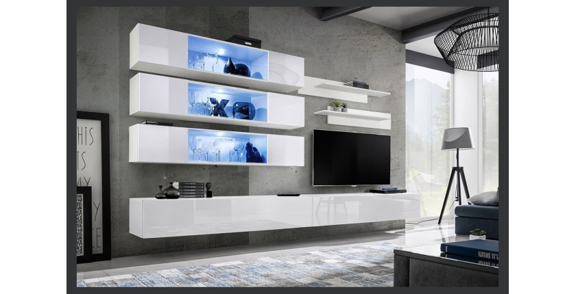 Ensemble de meubles suspendus avec LEDS collection FLY J3. Coloris blanc.