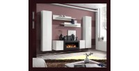 Ensemble de meubles suspendus avec cheminée décorative collection FLY M1. Coloris blanc.