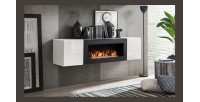 Ensemble de meubles suspendus avec cheminée décorative collection FLY M1. Coloris blanc.
