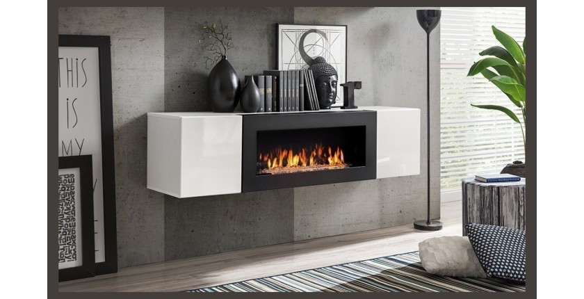 Ensemble de meubles suspendus avec cheminée décorative collection FLY M1. Coloris blanc.