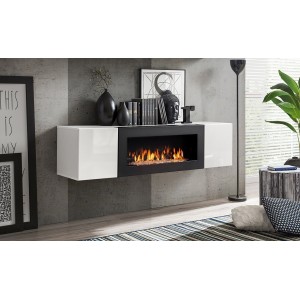 Ensemble de meubles suspendus avec cheminée décorative collection FLY M1. Coloris blanc.