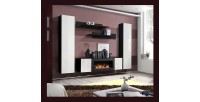 Ensemble de meubles suspendus avec cheminée décorative collection FLY M1. Coloris noir et blanc.