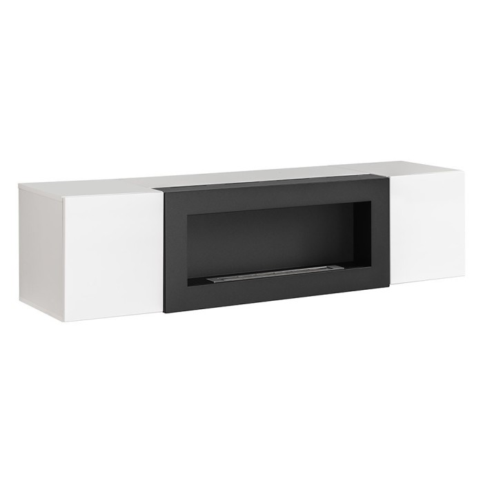 Ensemble de meubles suspendus avec cheminée décorative collection FLY M2. Coloris blanc.