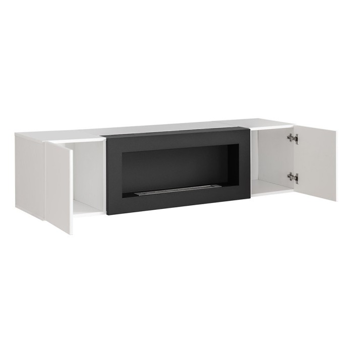 Ensemble de meubles suspendus avec cheminée décorative collection FLY M2. Coloris blanc.