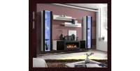Ensemble de meubles suspendus avec cheminée décorative collection FLY M2. Coloris blanc. et noir