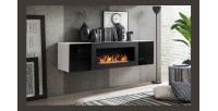 Ensemble de meubles suspendus avec cheminée décorative collection FLY M2. Coloris blanc. et noir