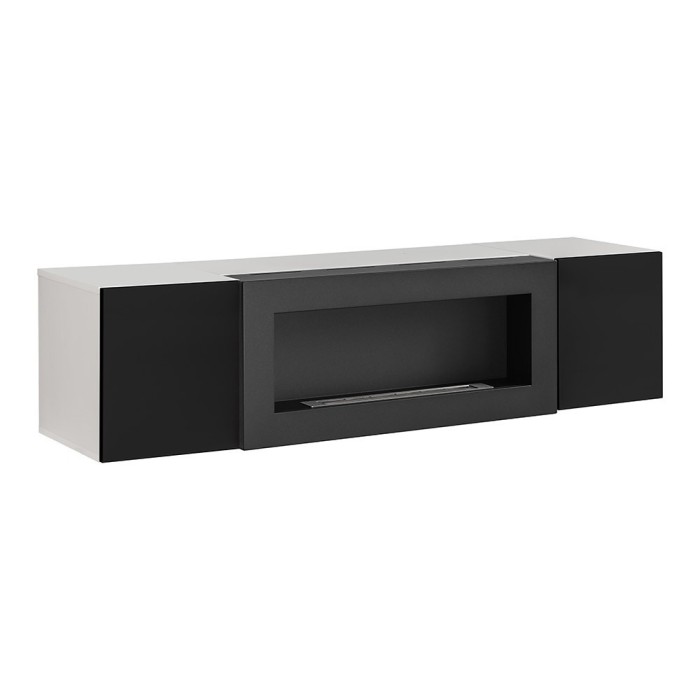 Ensemble de meubles suspendus avec cheminée décorative collection FLY M2. Coloris blanc. et noir