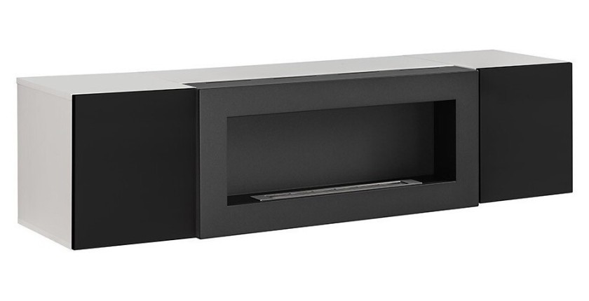 Ensemble de meubles suspendus avec cheminée décorative collection FLY M2. Coloris blanc. et noir