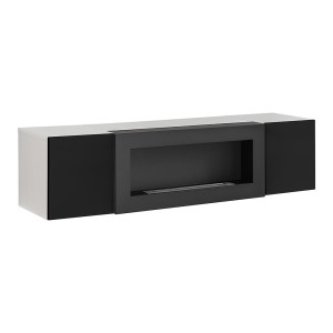 Ensemble de meubles suspendus avec cheminée décorative collection FLY M2. Coloris blanc. et noir
