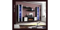 Ensemble de meubles suspendus avec cheminée décorative collection FLY M2. Coloris noir et blanc