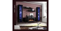 Ensemble de meubles suspendus avec cheminée décorative collection FLY M2. Coloris noir.
