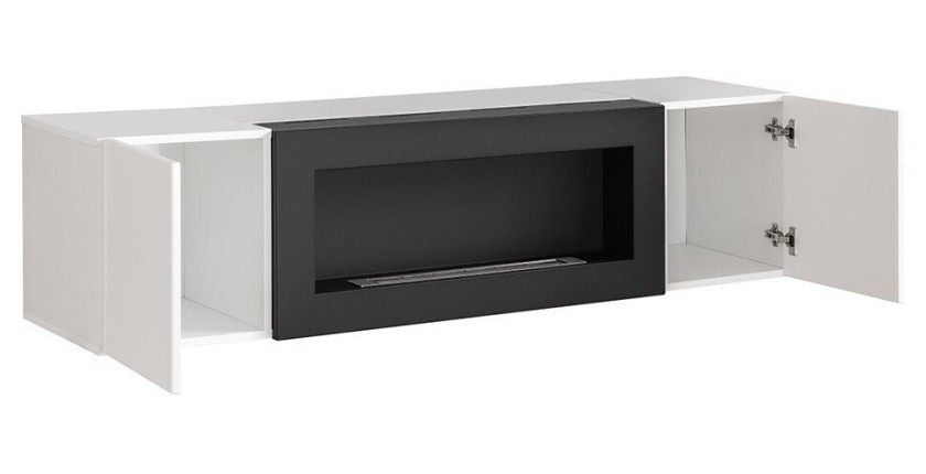 Ensemble de meubles suspendus avec cheminée décorative collection FLY M2. Coloris noir.