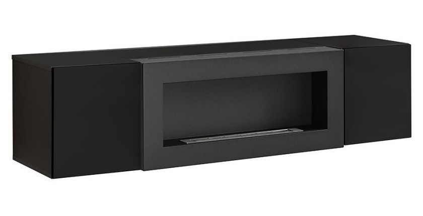 Ensemble de meubles suspendus avec cheminée décorative collection FLY M2. Coloris noir.