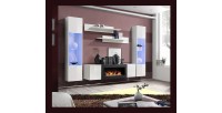 Ensemble de meubles suspendus avec cheminée décorative collection FLY M3. Coloris blanc.