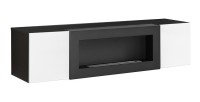 Ensemble de meubles suspendus avec cheminée décorative collection FLY M3. Coloris noir et blanc.