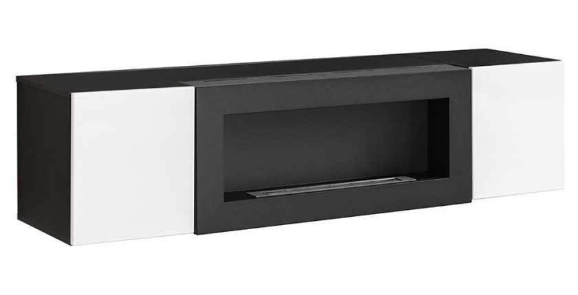 Ensemble de meubles suspendus avec cheminée décorative collection FLY M3. Coloris noir et blanc.