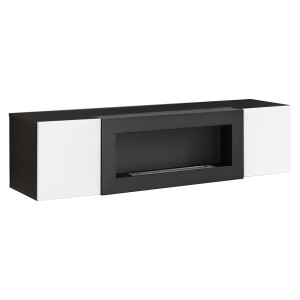 Ensemble de meubles suspendus avec cheminée décorative collection FLY M3. Coloris noir et blanc.