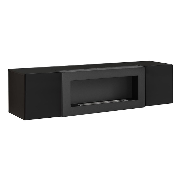 Ensemble de meubles suspendus avec cheminée décorative collection FLY M3. Coloris noir.