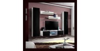 Ensemble Meuble TV FLY O1 avec LED. Coloris blanc et noir. Meuble suspendu design pour votre salon.