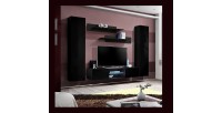 Ensemble Meuble TV FLY O1 avec LED. Coloris noir. Meuble suspendu design pour votre salon.