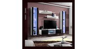 Ensemble Meuble TV FLY O2 avec LED. Coloris blanc et noir. Meuble suspendu design pour votre salon.