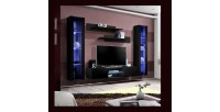 Ensemble Meuble TV FLY O2 avec LED. Coloris noir. Meuble suspendu design pour votre salon.