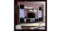 Ensemble Meuble TV FLY O3 avec LED. Coloris blanc et noir. Meuble suspendu design pour votre salon.