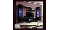 Ensemble Meuble TV FLY O3 avec LED. Coloris noir. Meuble suspendu design pour votre salon.