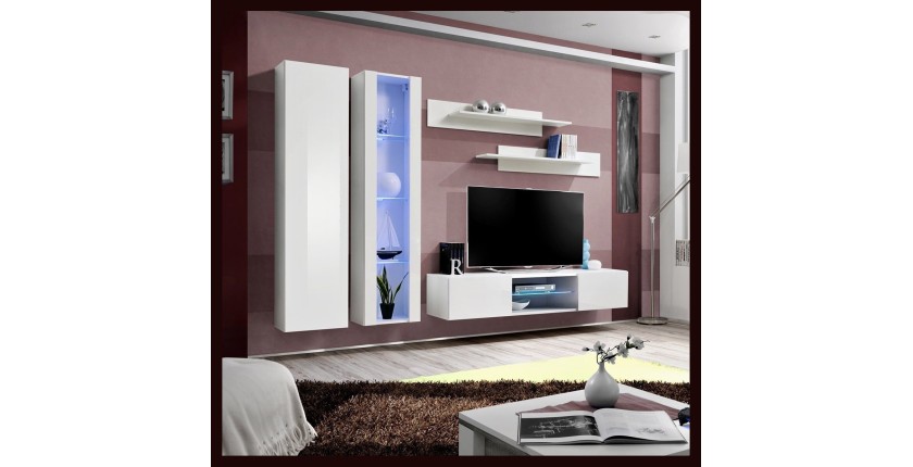 Ensemble Meuble TV FLY O4 avec LED. Coloris blanc. Meuble suspendu design pour votre salon.