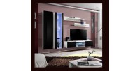 Ensemble Meuble TV FLY O4 avec LED. Coloris blanc et noir. Meuble suspendu design pour votre salon.