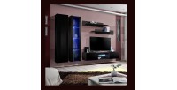 Ensemble Meuble TV FLY O4 avec LED. Coloris noir. Meuble suspendu design pour votre salon.