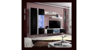 Ensemble Meuble TV FLY O5 avec LED. Coloris blanc et noir. Meuble suspendu design pour votre salon.