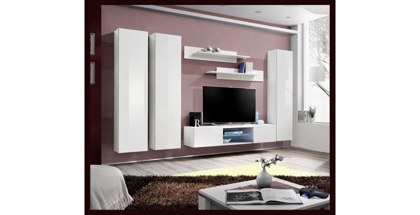 Ensemble Meuble TV FLY P1 avec LED. Coloris blanc. Meubles suspendus design pour votre salon.
