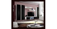 Ensemble Meuble TV FLY P1 avec LED. Coloris blanc et noir. Meubles suspendus design pour votre salon.
