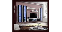 Ensemble Meuble TV FLY P2 avec LED. Coloris blanc et noir. Meubles suspendus design pour votre salon.