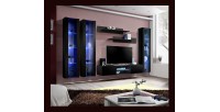 Ensemble Meuble TV FLY P2 avec LED. Coloris noir. Meubles suspendus design pour votre salon.