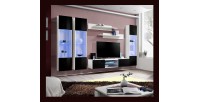 Ensemble Meuble TV FLY P3 avec LED. Coloris blanc et noir. Meubles suspendus design pour votre salon.