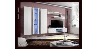 Ensemble Meuble TV FLY P4 avec LED. Coloris blanc. Meubles suspendus design pour votre salon.