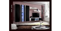 Ensemble Meuble TV FLY P4 avec LED. Coloris blanc et noir. Meubles suspendus design pour votre salon.