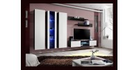 Ensemble Meuble TV FLY P4 avec LED. Coloris noir et blanc. Meubles suspendus design pour votre salon.