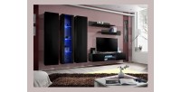 Ensemble Meuble TV FLY P4 avec LED. Coloris noir. Meubles suspendus design pour votre salon.