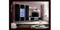 Ensemble Meuble TV FLY P5 avec LED. Coloris blanc et noir. Meubles suspendus design pour votre salon.